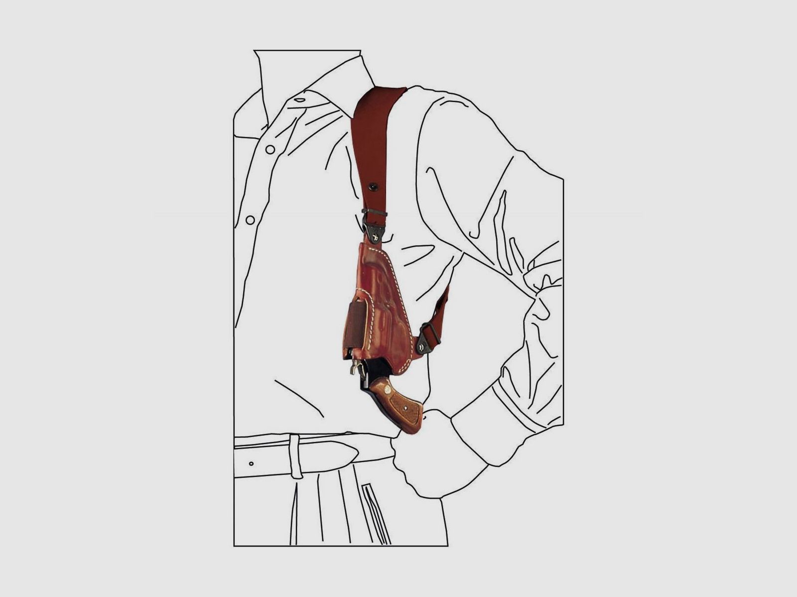 Vertikales Schulterholster "Upside Down" für Revolver 2" Colt Agent/Cobra/Detective,Taurus 605 / 85 Braun Linkshänder