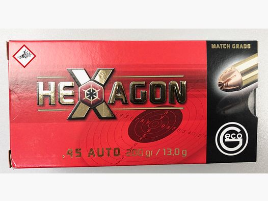 Geco Hexagon cartouche de pistolet .45 Auto 200 gr