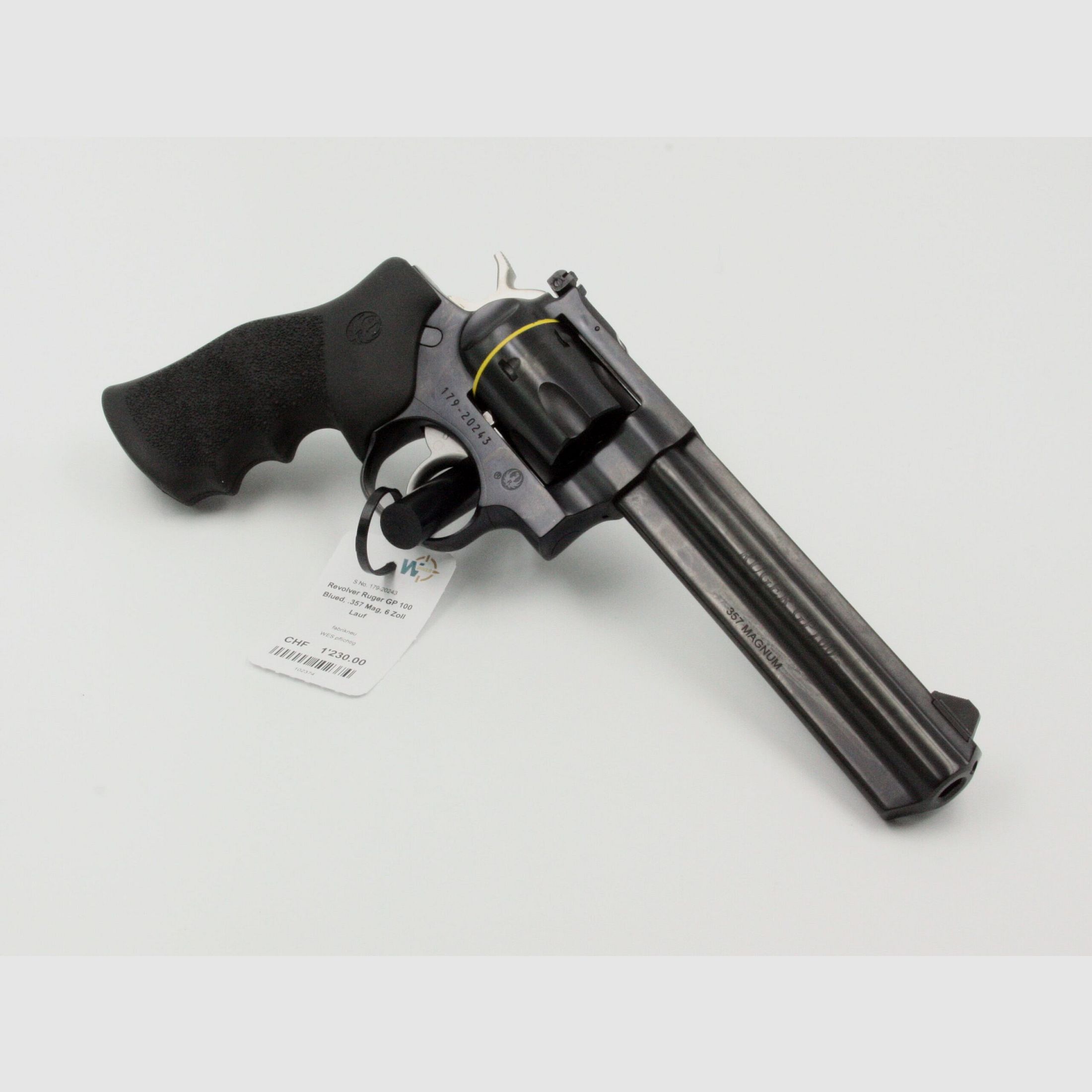 Revolver Ruger GP 100, Blued, .357 Mag., 6″ Lauf, 6 Schuss, Gummigriffschalen