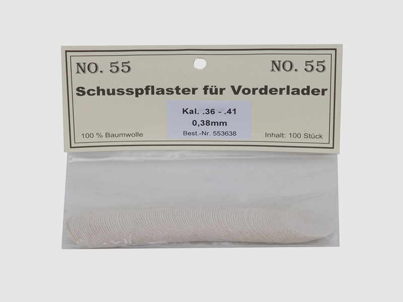 Match Schusspflaster fĂĽr Vorderlader No. 55 0,38 mm Kaliber .36 - .41