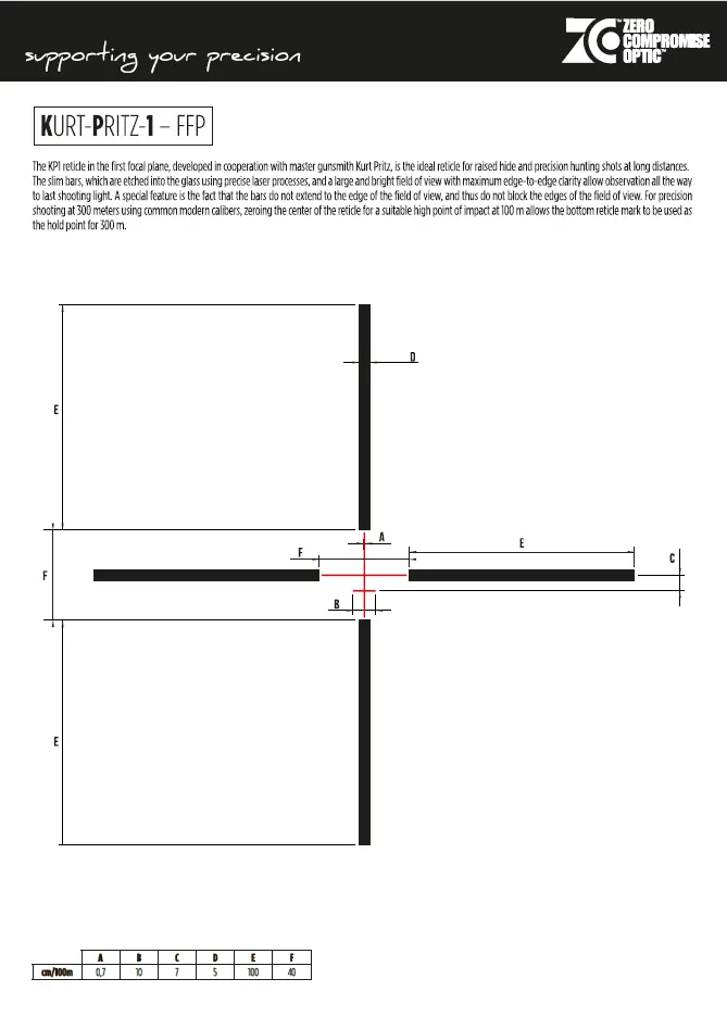 Visor Zero Compromise Optics ZC Hunter 1.7-12×50 Ret. KP1 FFP Torreta balística, imagen 2 de 2
