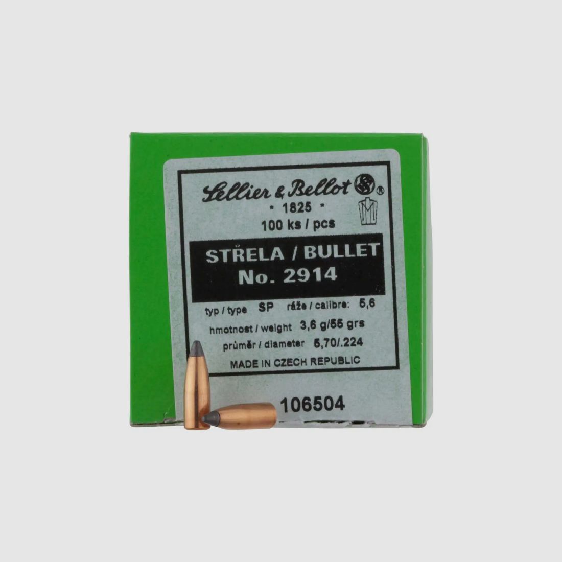 SELLIER & BELLOT BULLETS .224 / .223REM - SP - 3.6 G / 55 GRS - 100 PIECES