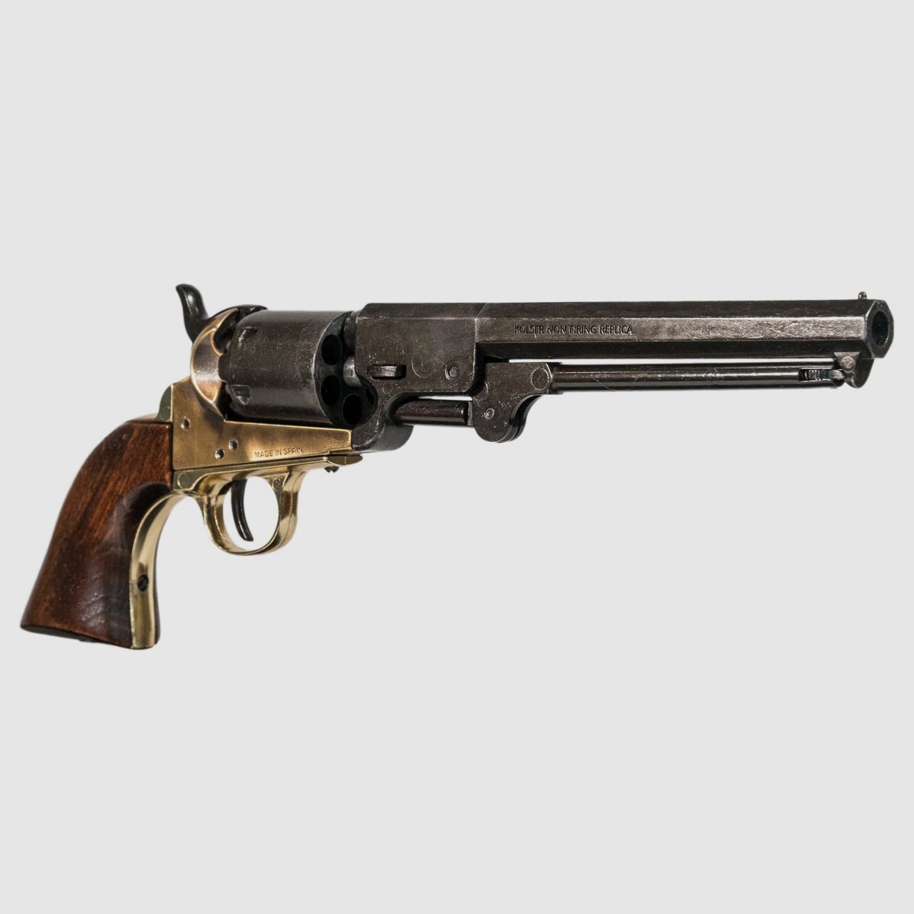 Deko Perkussionsrevolver Kolser Colt Navy 1851 schwarz messing Holzoptikgriffschalen