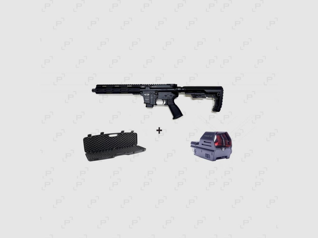 Pack Selbstladebüchse MESSERSCHMITT AR-9 Black Kaliber 9 mm para + Rotpunktvisier und Waffenkoffer, Bild 1 von 3