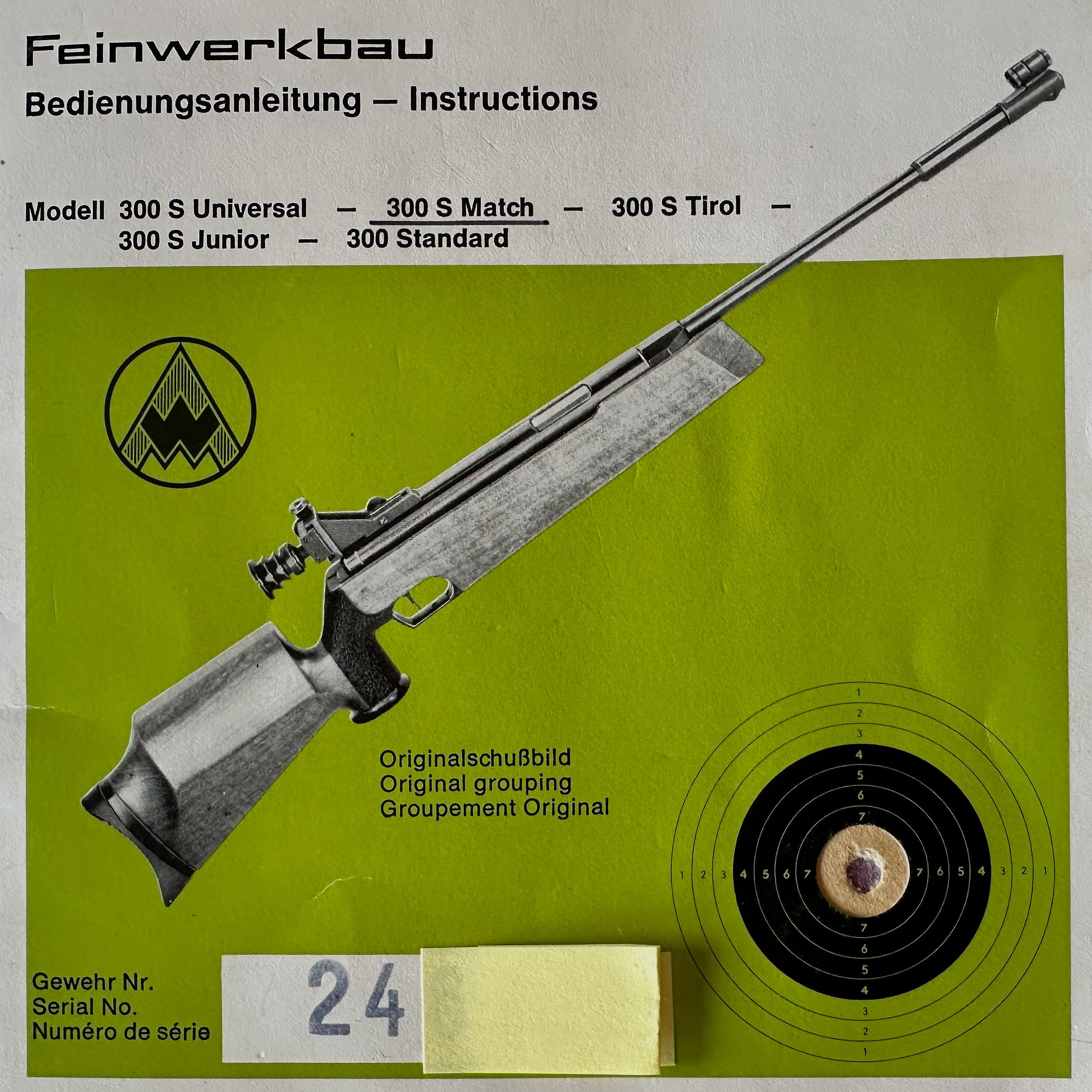 Feinwerkbau 300 S Match-Carabine à air, bon état, fonctionnelle