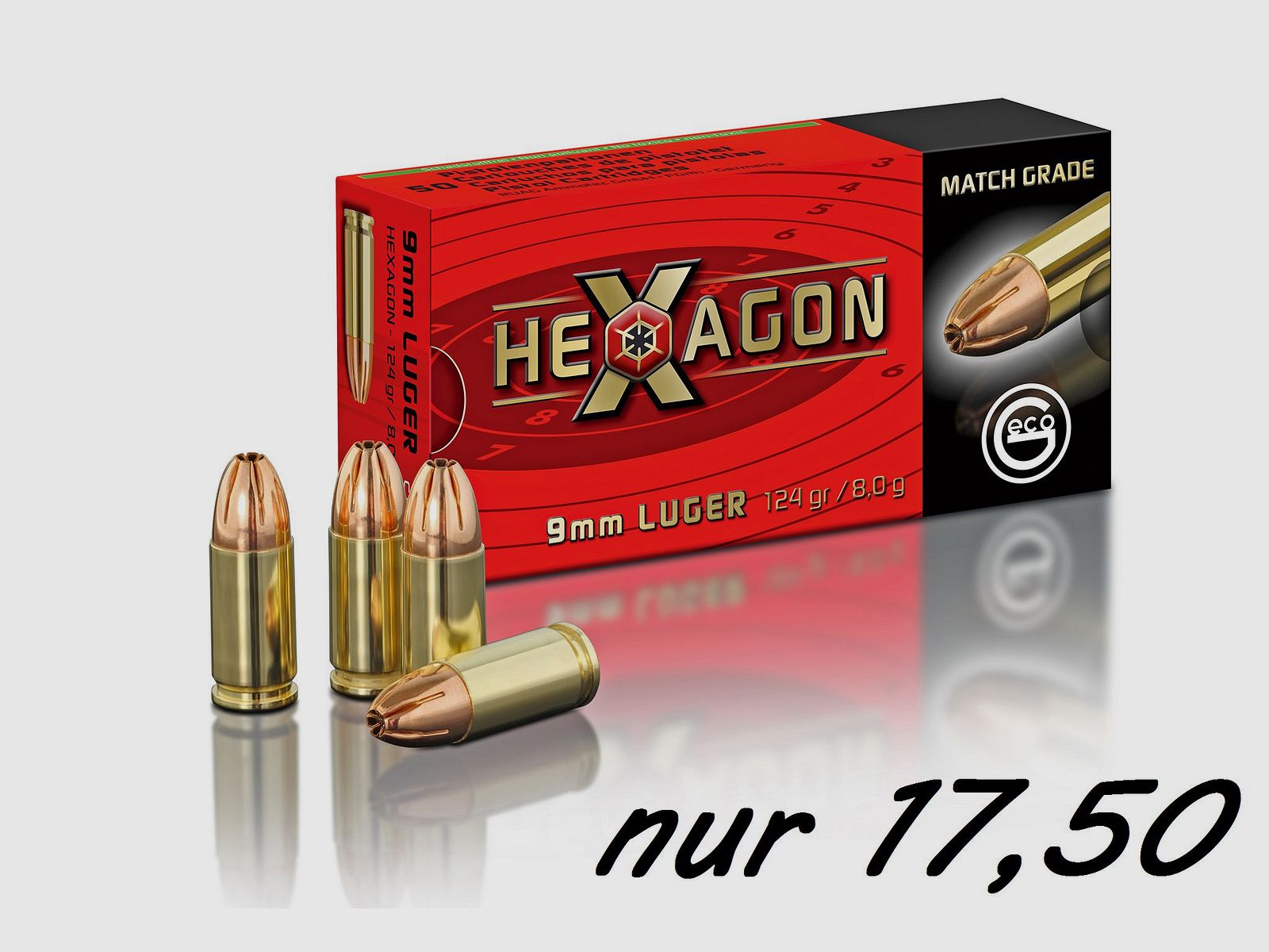 GECO HEXAGON 9mm Luger 9 mm 124grs  °°°°°°°°°°°°°°°°°°