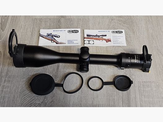 Telescopio Meopta MeoStar R1 3-12x56 RD (punto luminoso, Ass. 4C) incluso supporto originale Blaser a sella (anelli da 30 mm) e tappi a flip-open