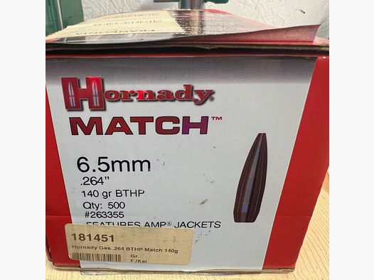 Hornady Bullets 500 Pieces MATCH™ l 6.5mm 264" 140 gr BTHP