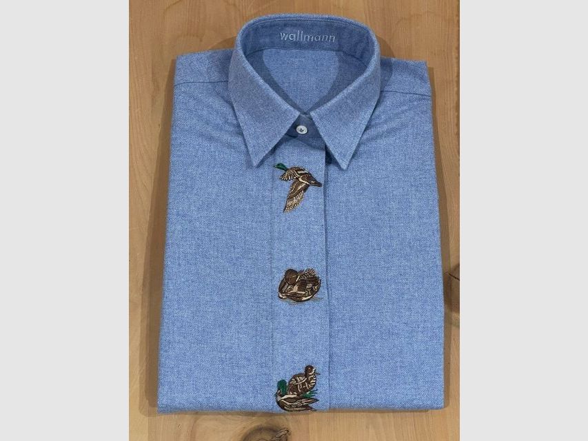 Wallmann Flanell-Bluse «Enten« in Hellblau