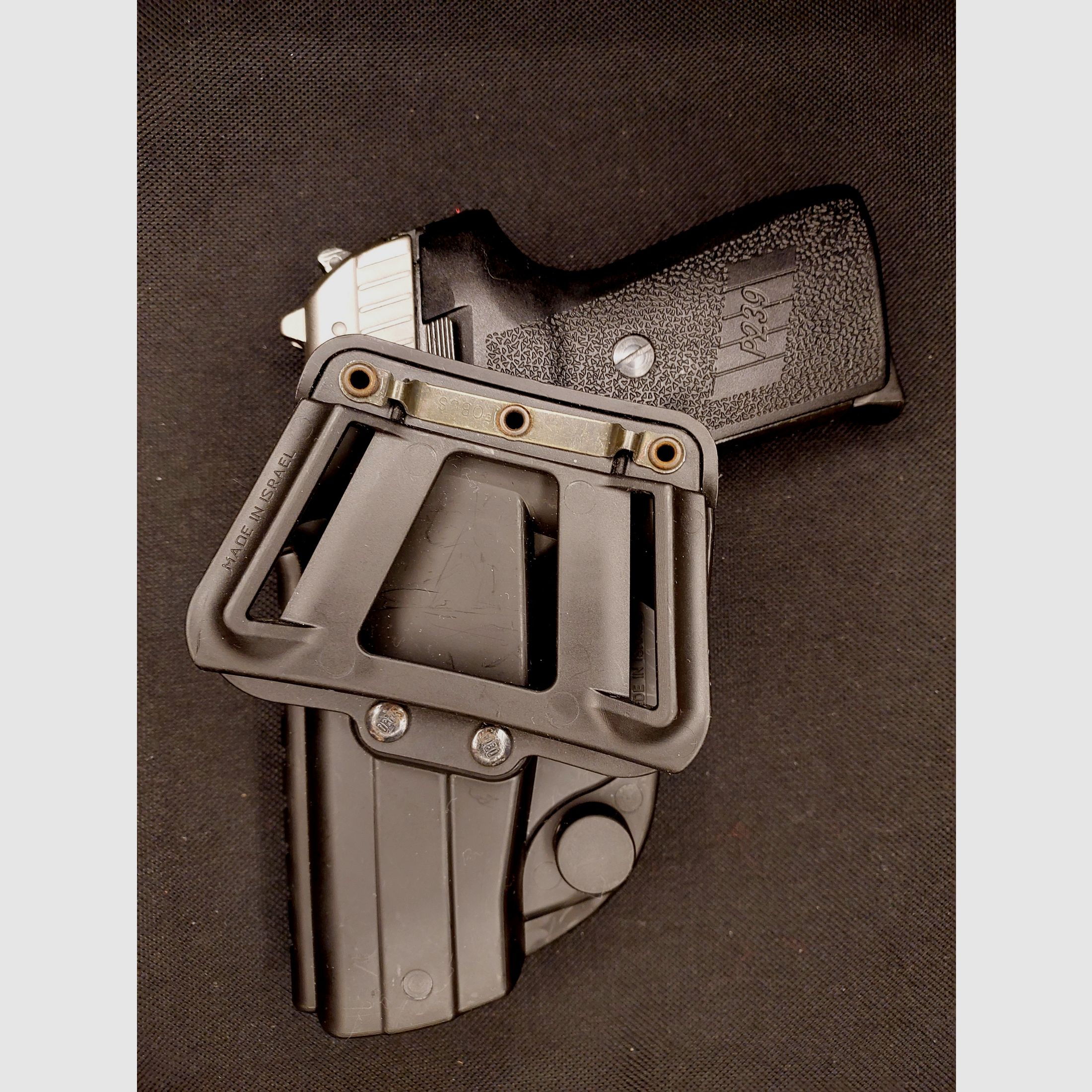 Sig Sauer P239 Nickel schreckschusspistool in kaliber 9 mm P.A.K. (PTB874) met Fobus holster