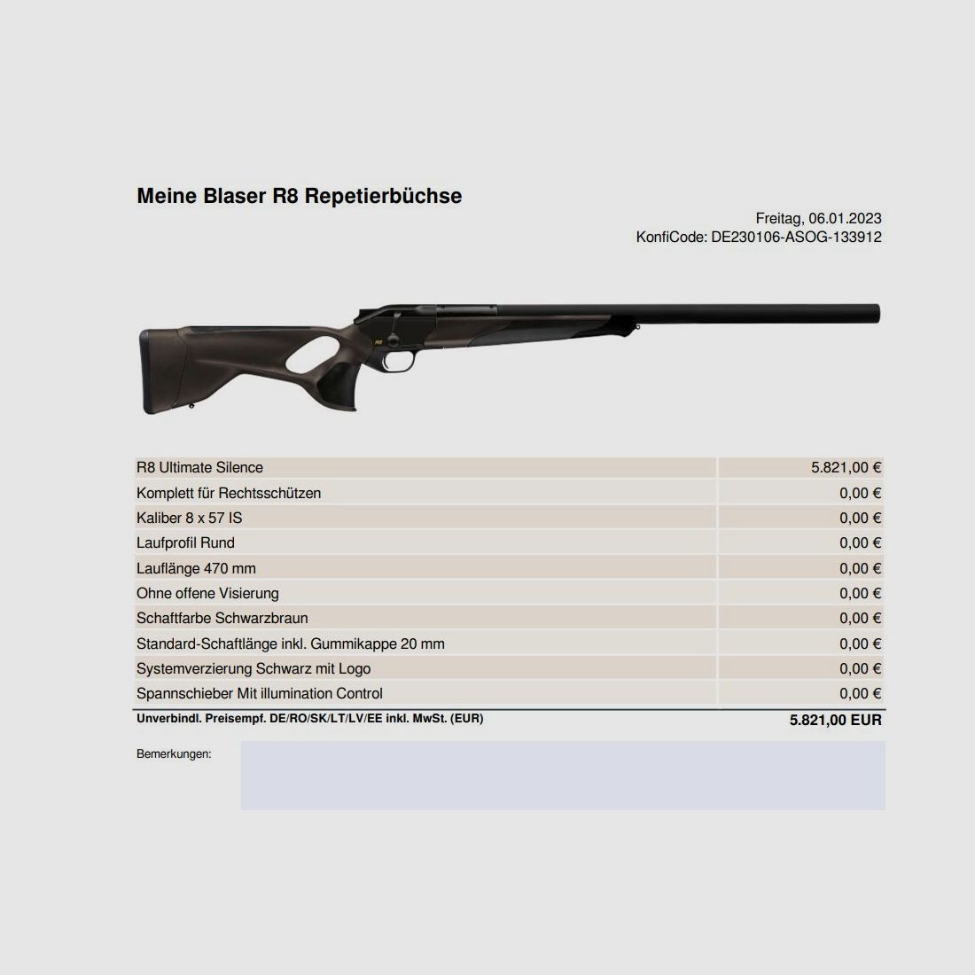 R8 Ultimate Silence / 8x57IS mit 470 mm Lauf	 8x57JS