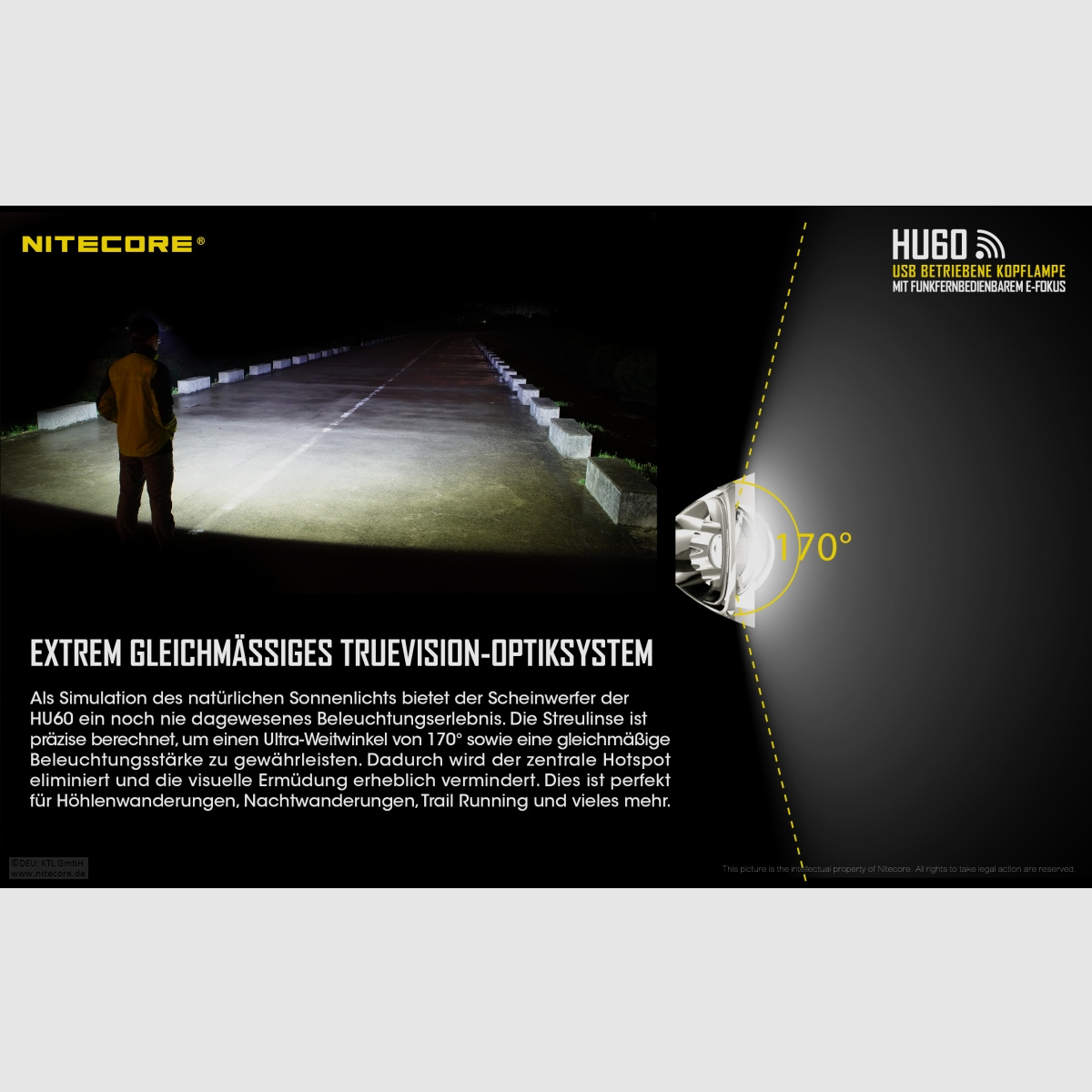 Nitecore HU60WB-2 Stirnlampe 1600 Lumen elektronischer Fokus inklusive Fernbedienung
