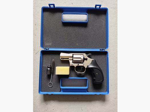  Colt Detecive Special vernickelt, Schreckschuss 9mm, mit schwarzen Combat Kunststoffgriffschalen