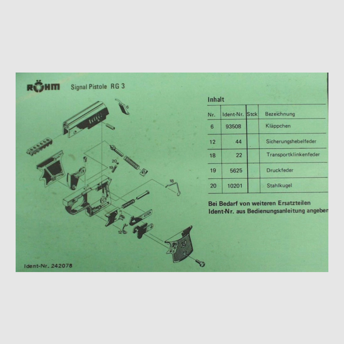 Röhm RG3 Ersatzteile Signal-Pistole RG3