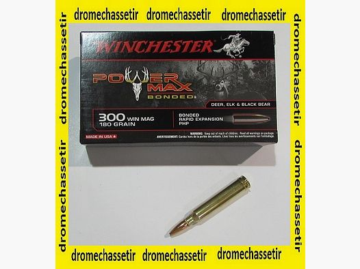 1 boite de 20 cartouches de calibre 300 Winchester Magnum, Winchester Power Max Bonded 180 grains