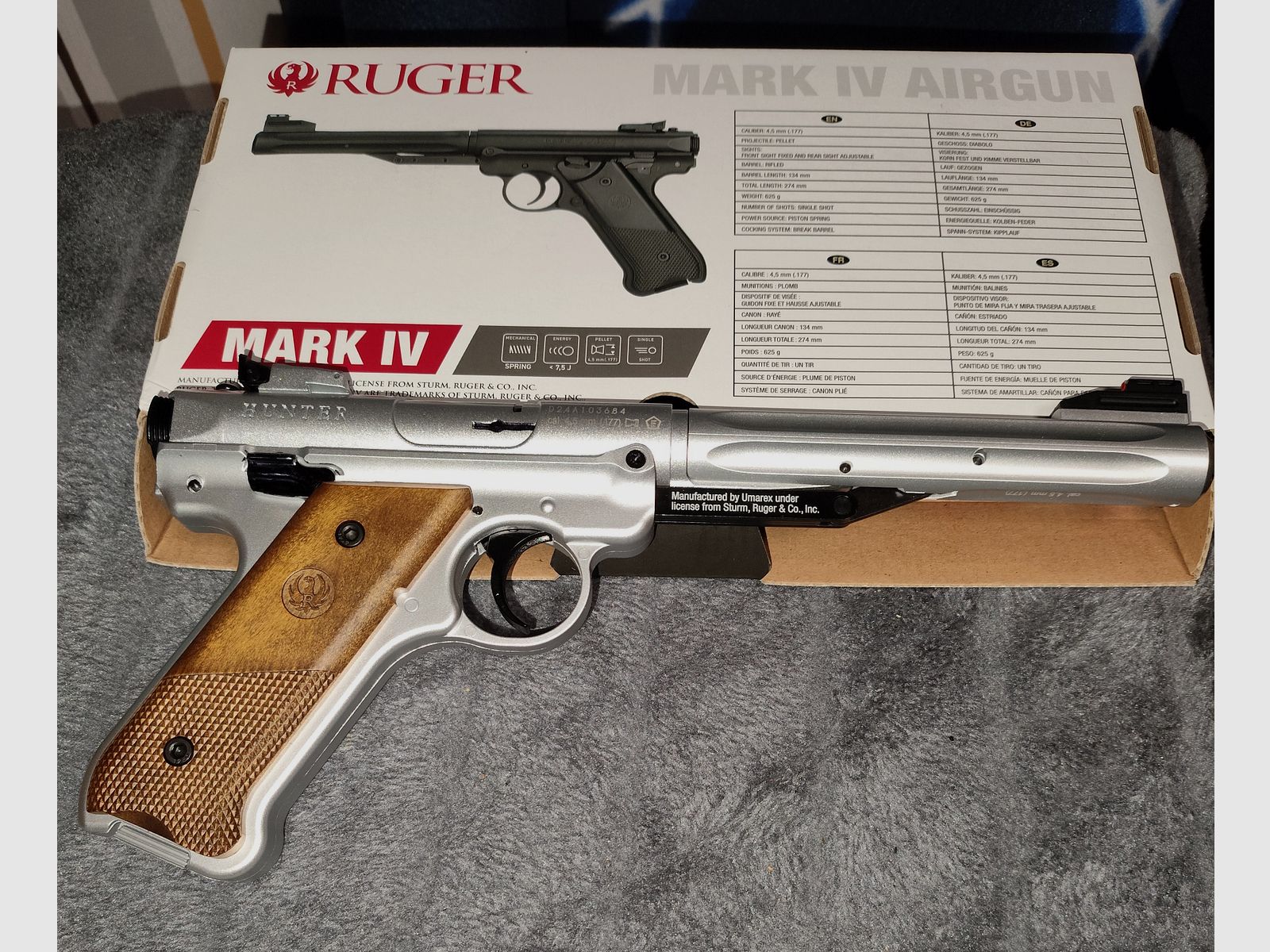 Ruger Mark 4 Hunter Luchtpistool 4,5 Diabolo Zilver