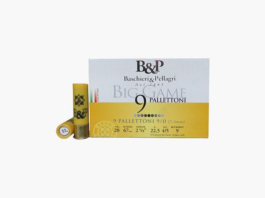 Patronen Baschieri e Pellagri Big Game 9 Schrotkaliber 20/67 22,5 g Blei 9/0 10 Stk