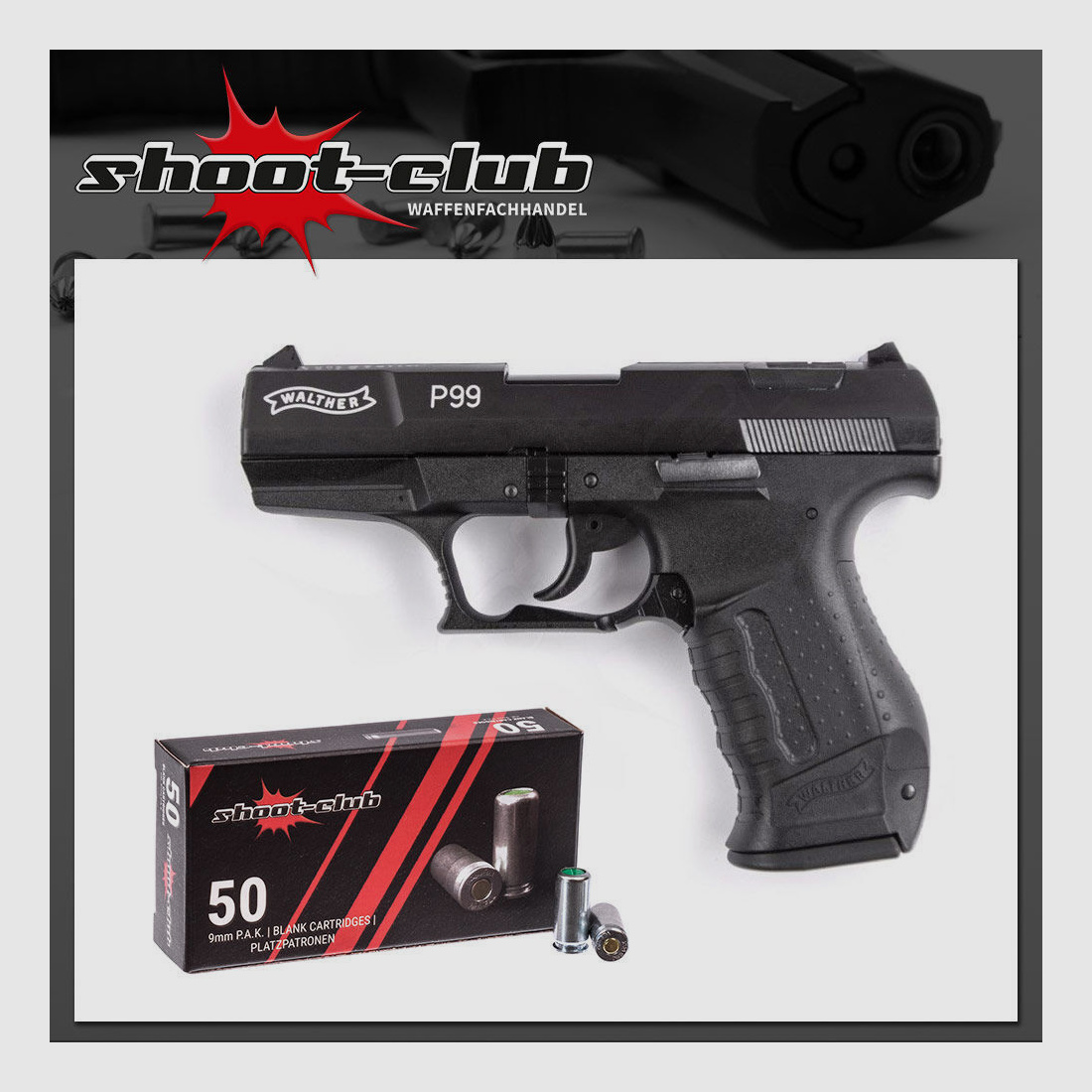 Walther P99 P.A.K. brüniert mit 50 shoot-club Platzpatronen