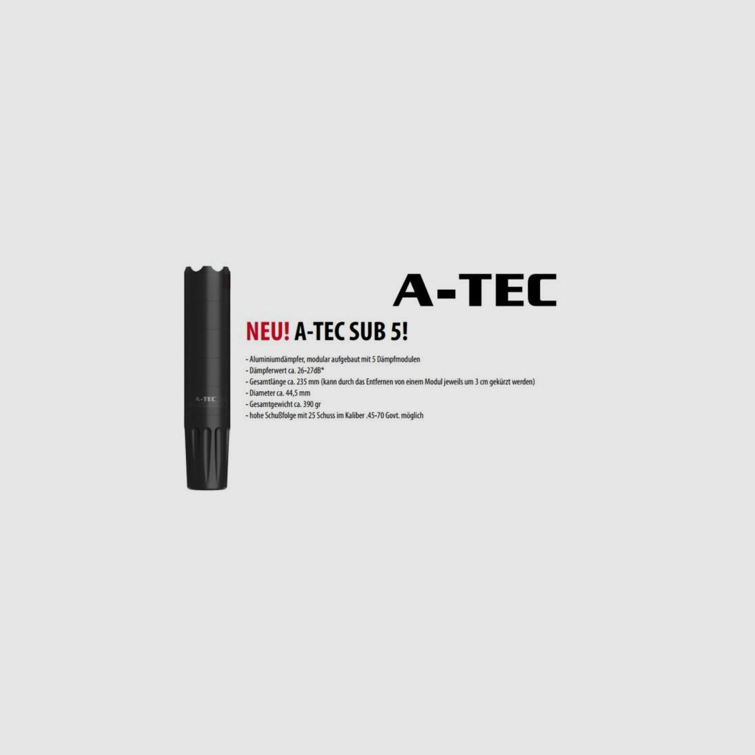 A-Tec Schalldämpfer f. EWB-Waffen SUB 5 FRONT .45-70/44,5mm 11/16'x24 Aufsatz-SD