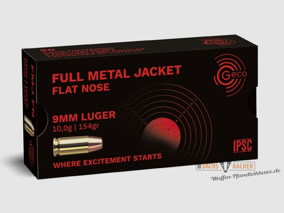 GECO 9 mm Luger FMJ Full Metal Jacket Flat Nose 10,0g/154gr 50 strzałów
