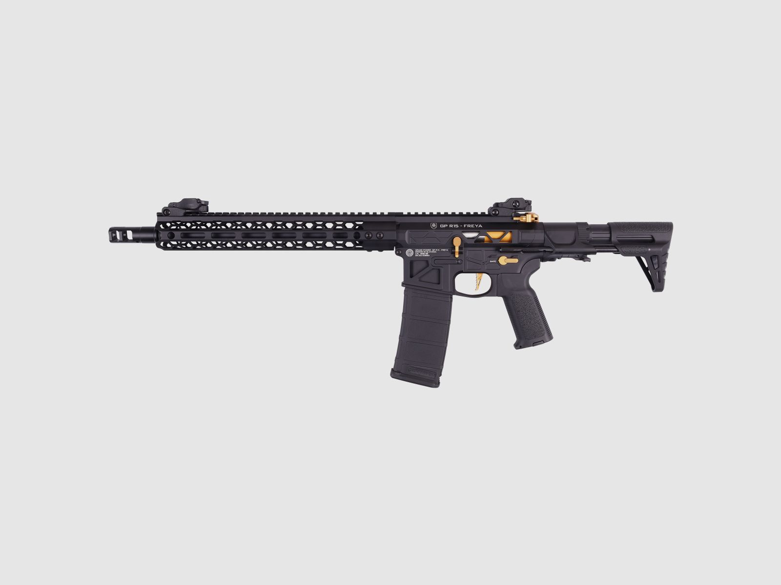GP R15 FREYA HEXAGON Skeleton 12,5" PDW gen.2 M-LOK Czarny/Złoty S-AEG Wolny od 18 lat -F- | Delta Armory