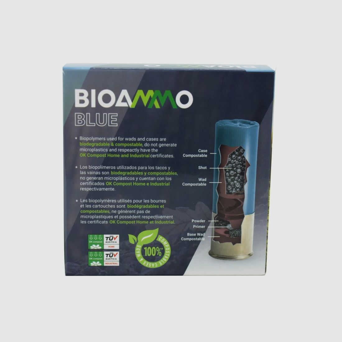 Cartucho de perdigones BIOAMMO Blue cal. 12/67 – 3,25 mm, n.º 4 (PL 3) – 25 g (1 paquete de 25 unidades), imagen 2 de 4
