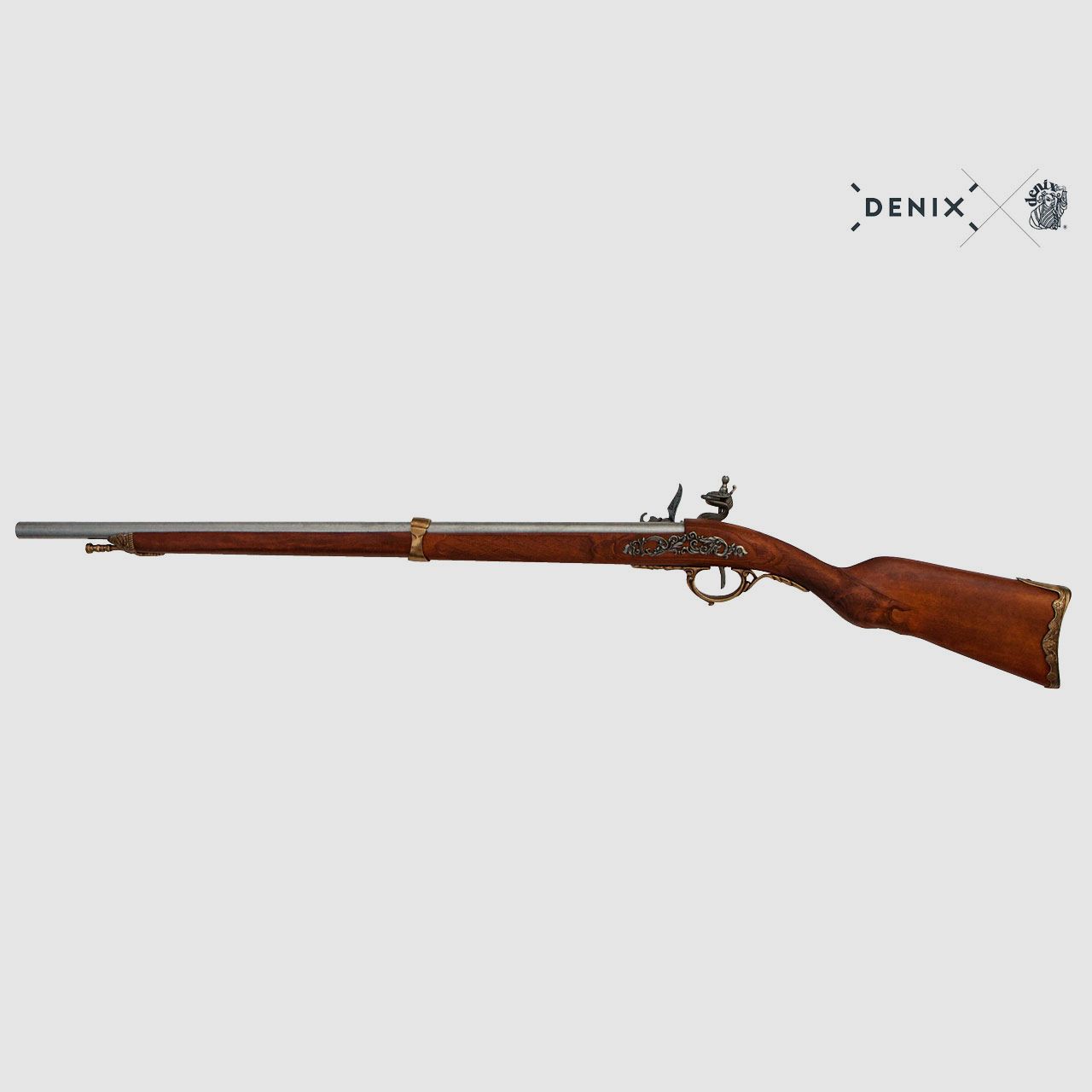 FranzĂ¶sisches Deko Steinschlossgewehr Napoleon 1807, silber - messing, 113 cm