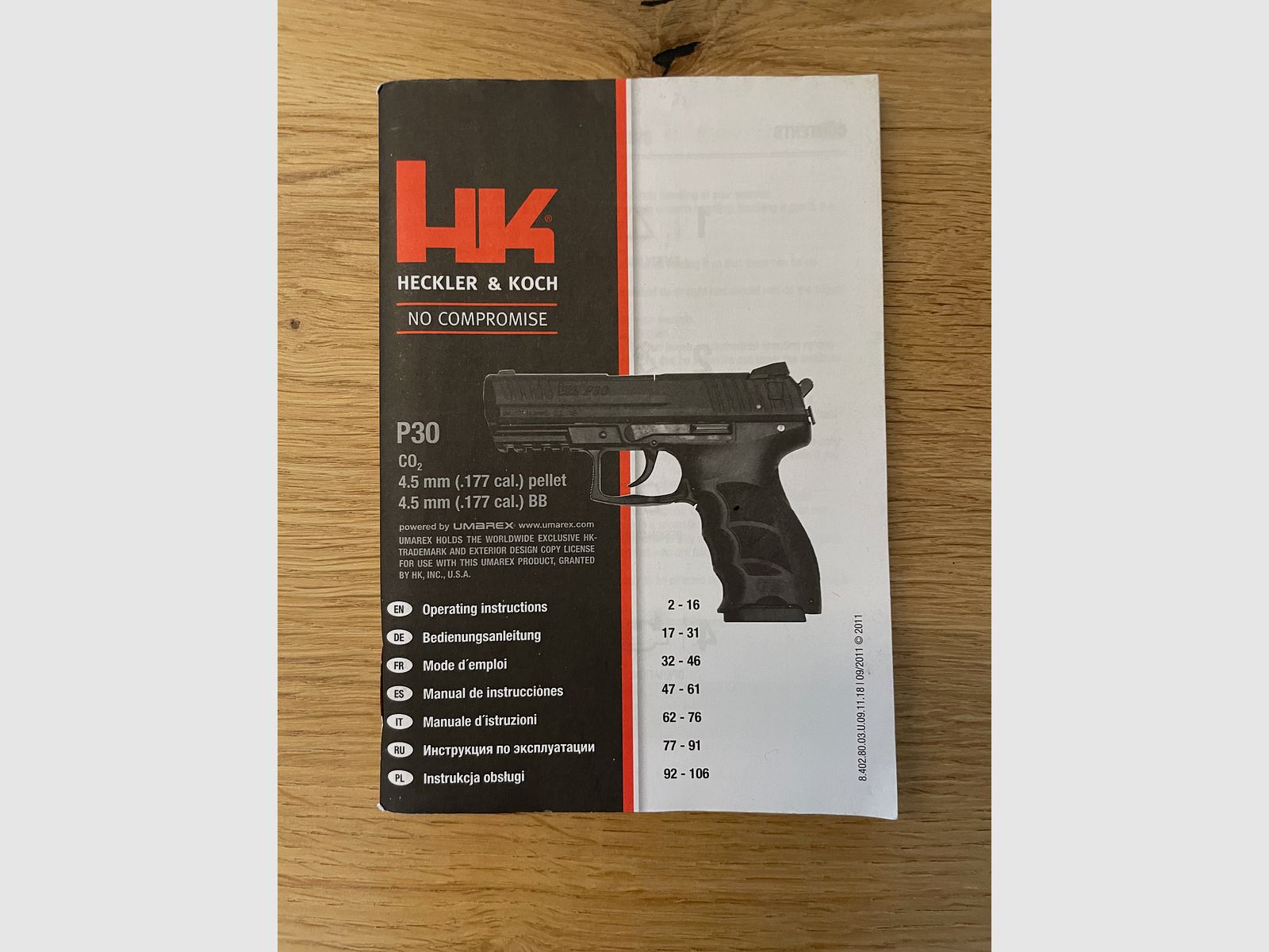Umarex Heckler&Koch P30, CO2 4,5mm(.177 cal.) Diabolo & 4,5mm(.177cal.) BB