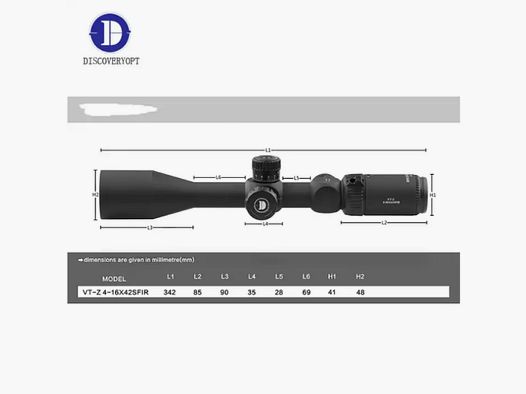 Discovery Optics 3-12x42 Zielfernrohr, 25,4 mm Rohrdurchmesser mit Seitenrad und Ringhalterung