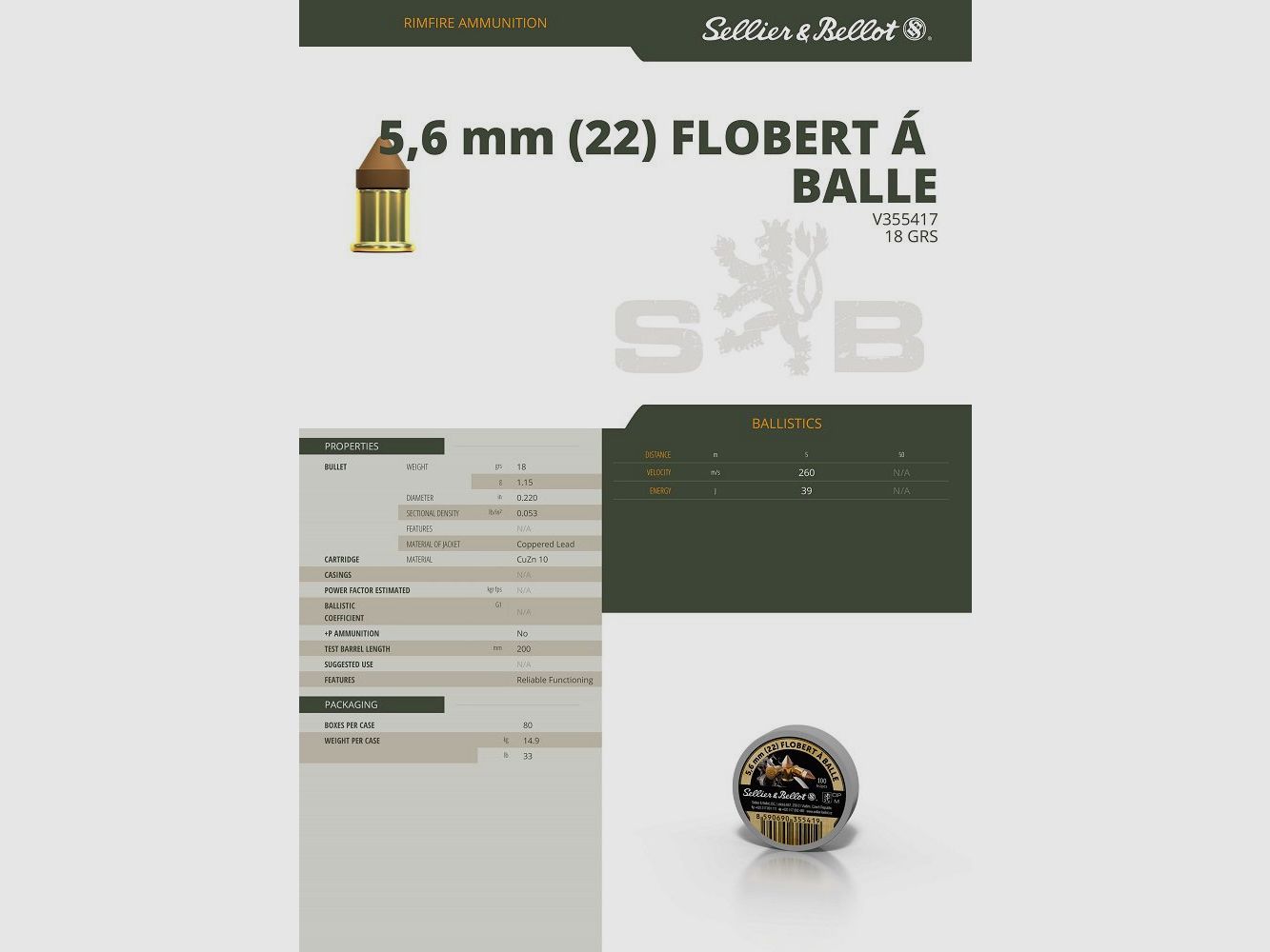 PATRONEN SB 22 D.C.FLOBERT BOSQUETTE X 100, Bild 2 von 3