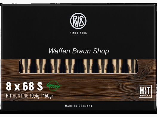 RWS 8x68S Hit 10,4g/160 grain 20 stuks