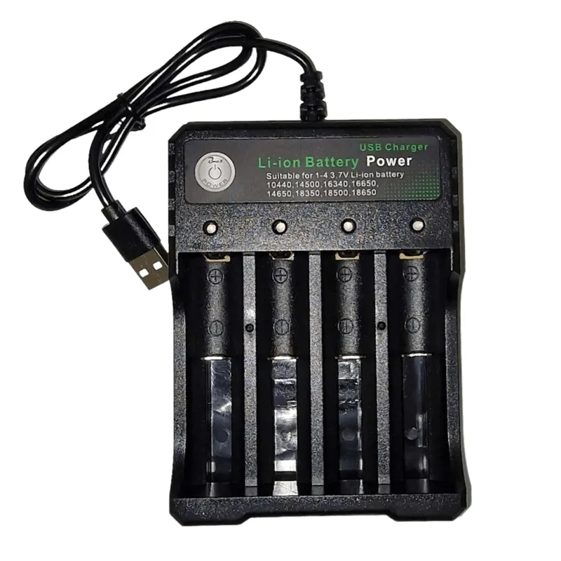 Caricabatterie per 4 batterie ricaricabili CR123A da 3,7 volt o 18650 button-top, immagine 1 di 2