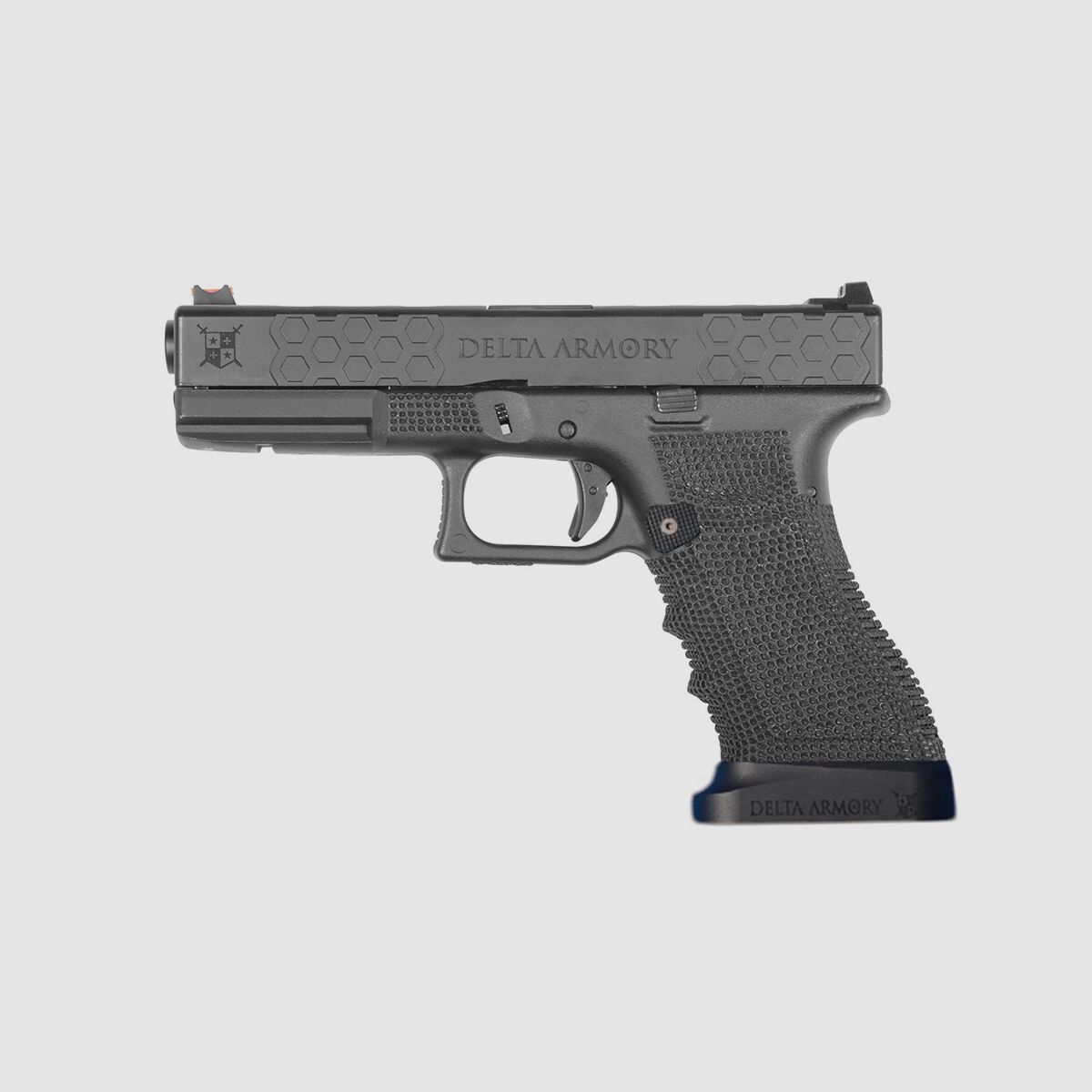 P03 GBB Airsoft Pistol with Grip Stippling in Black | Delta Armory