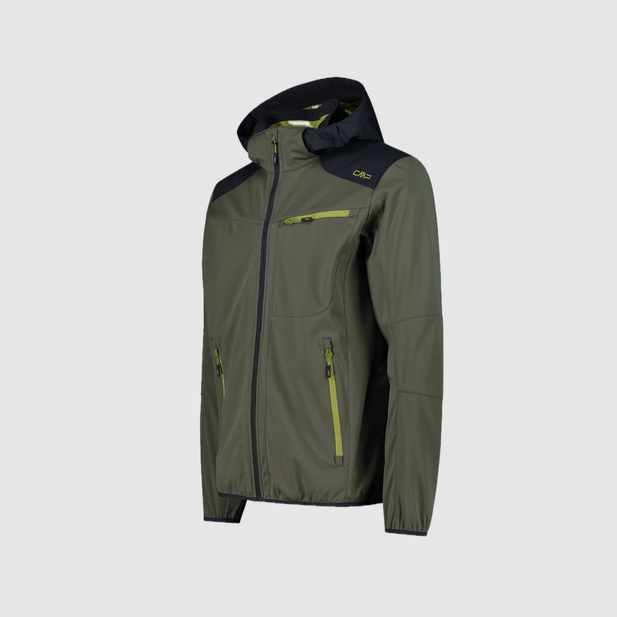 <CMP men's jacket made of lightweight softshell with fixed hood olive>