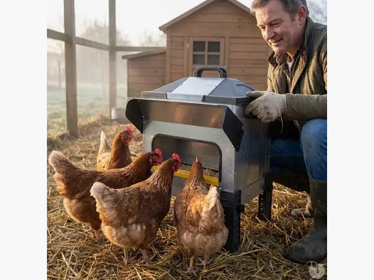 Futterstelle Robust® Große Öffnung 16kg - Verzinkter Stahl für Geflügel, Enten und Gänse