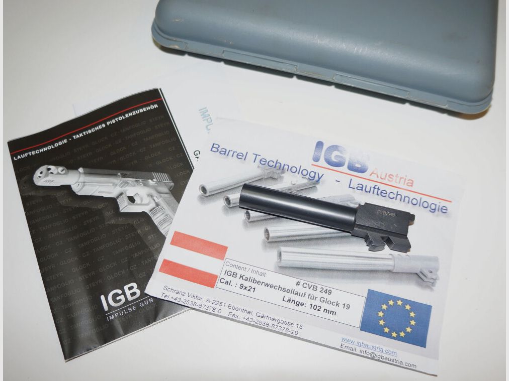 IGB Glock conversion barrel IGB for pistol Glock 19C in caliber 9x21 including accessories