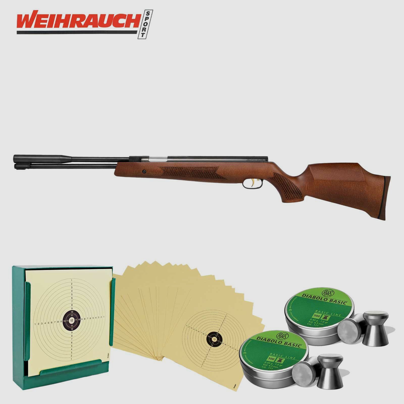 SET Luftgewehr Weihrauch HW 97K 4,5 mm (P18) + 1000 Diabolos + 100 Scheiben + Kugelfang