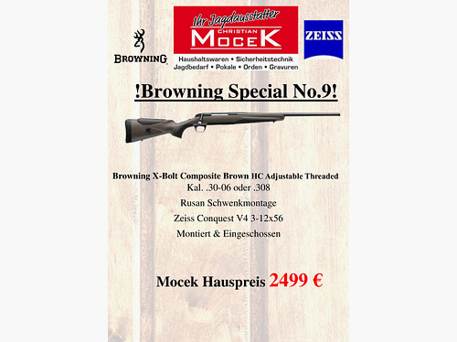 Browning X-Bolt Composite Brown HC Adjustable Threaded, mit Zeiss Conquest V4 3-12x56