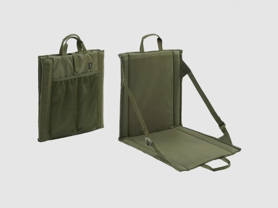 Folding seat with carrying handle + mesh pocket for 2 drink bottles - Olive