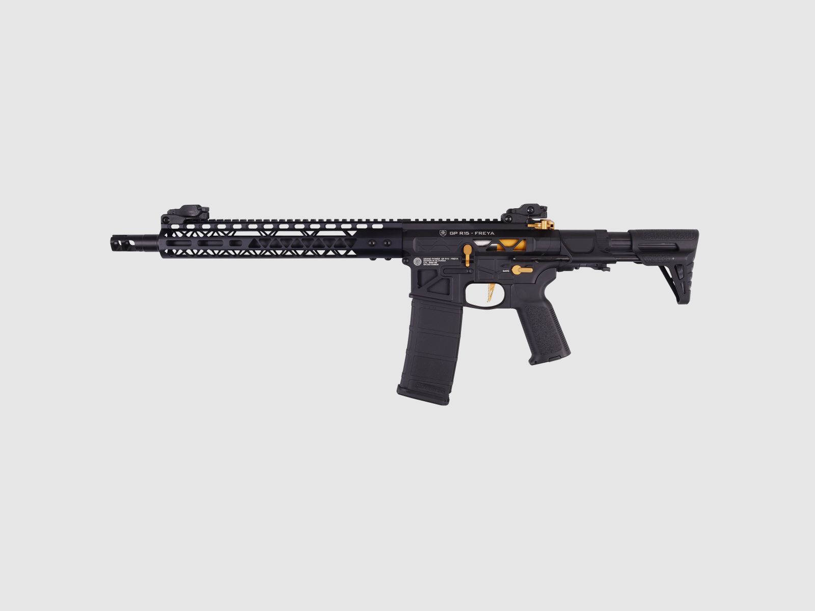 GP R15 FREYA ALPHA Full Skeleton PDW 13" gen.2 M-LOK Czarny/Złoty S-AEG Wolne od 18 lat -F- | Delta Armory