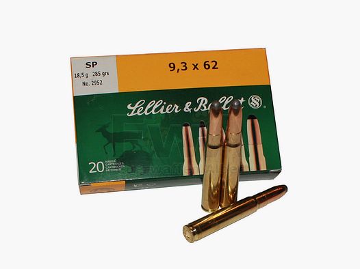 Patronen 9,3 x 62 Teilmantel 18,5g/285grs 20 Stück  - Sellier & Bellot
