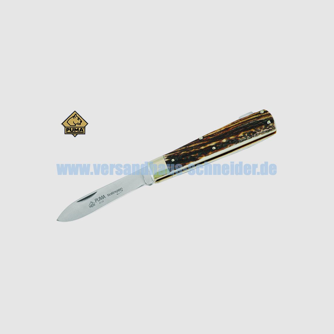 Puma TEC Jagd-Taschenmesser, Stahl 1.4110, Hirschhorn, Neusilber