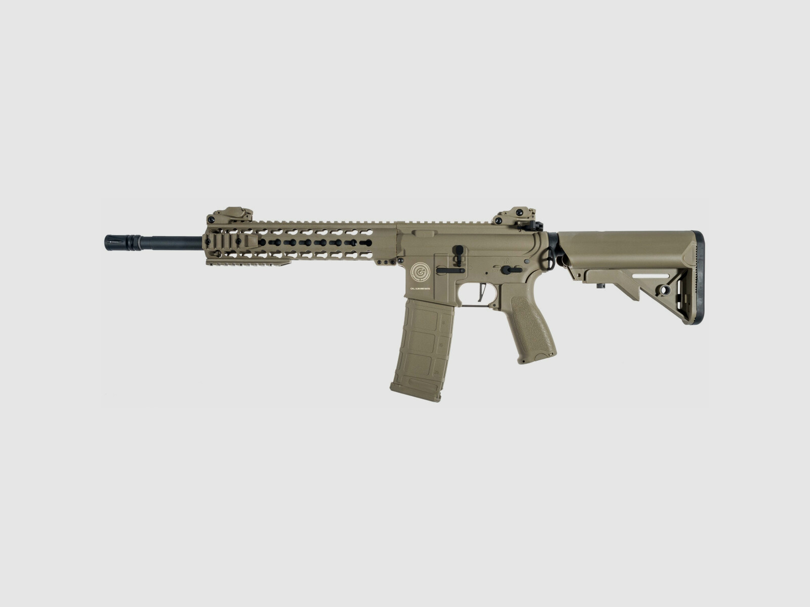Rifle Airsoft Grand Power AR15 KeyMod 10 pulgadas CHARLIE Delta Armory Tan S-AEG Libre a partir de 18 años