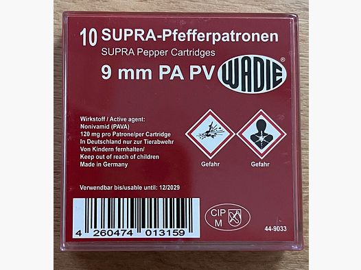 WADIE 44-9033 pepper ammunition 9mm P.A. PV for blank-firing weapons pyro