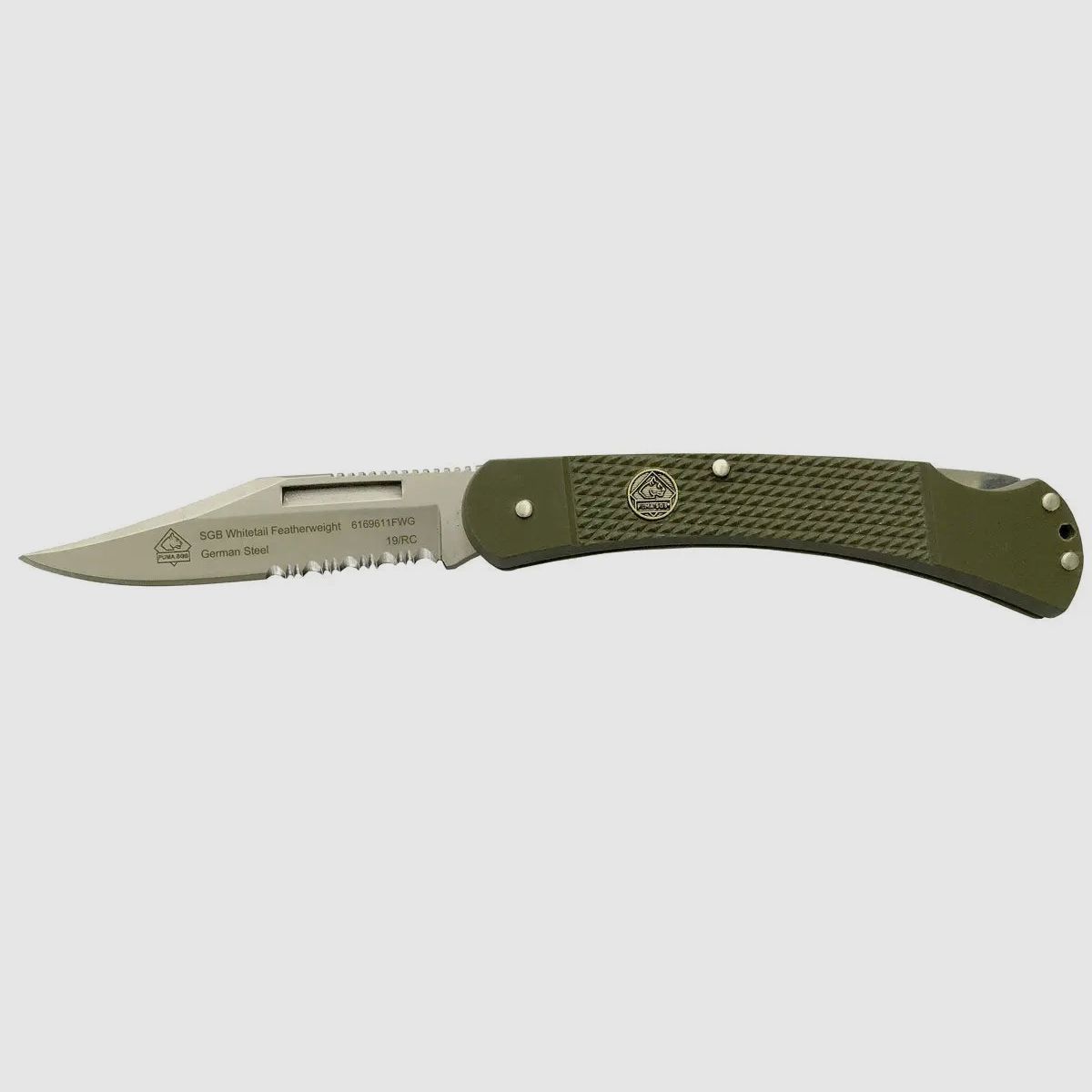 PUMA SGB Whitetail Featherweight olive green G10 with serration