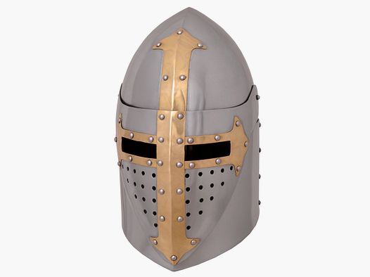 Templerhelm mit Messingbeschlägen
