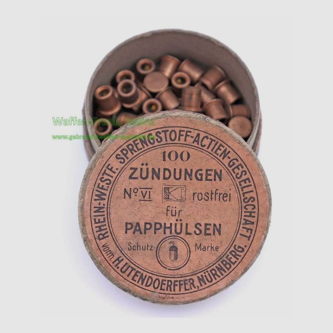 Rhein.-Westf.-Sprengstoff-A.G. Schrot-Zündhütchen für Sammler No. VI