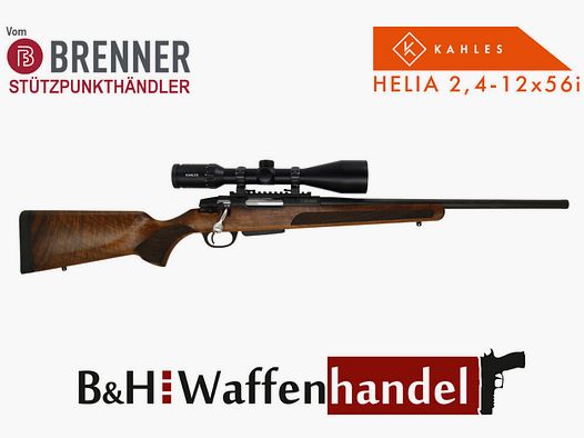 Brenner Komplettpaket:	 BR20 Repetierer Nussbaum-Schaft mit Kahles Helia 2.4-12x56i Komplettset Jagdbüchse