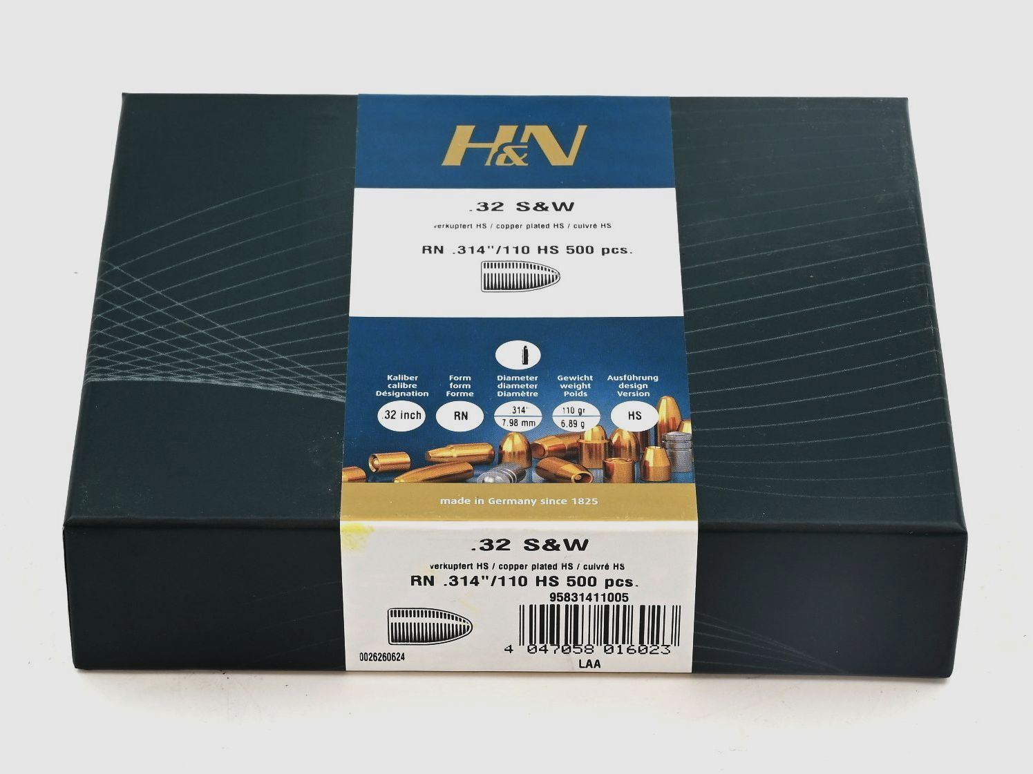 Pistolen/Revolvergeschosse, H+N .314 HS-RK, 110gr, 500 Stk, 7.5mm Rev.82