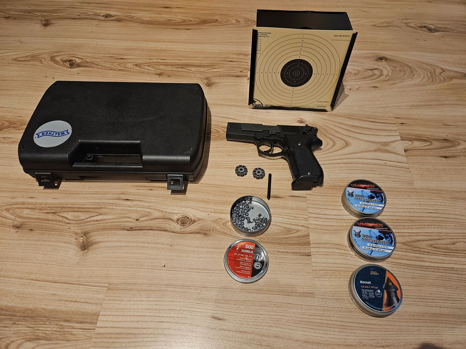 Walther CP 88 + munición + cápsulas de CO2 + caja de captura de balas + 2x cargadores